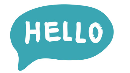 Mint green speech bubble with the word Hello, comic element, dialogue design