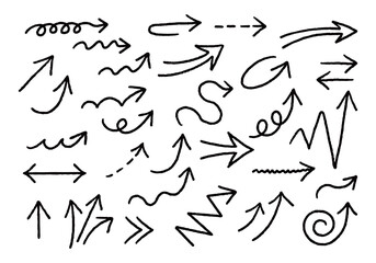 色んな矢印セット　手描き線画　モノクロ
