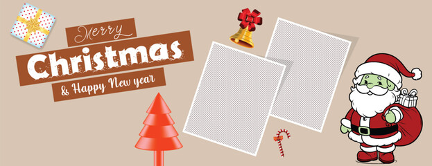 Happy New Year and Christmas Party Celebration Banner with Festive Sale Promotion, Social Media Cover, Web Banner, Header Template, and Creative Christmas Illustration Background