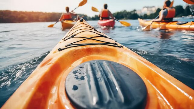Pov Paddling in Kayak on a Sunny Day With Other Kayakers