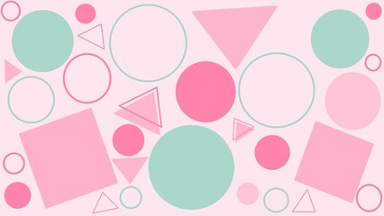 Pastel memphis background with squares, triangles, and circles, abstract geometric pattern