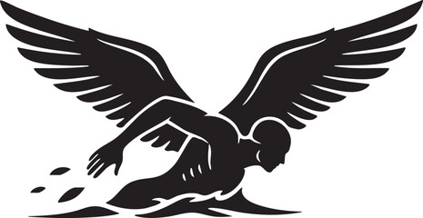 Obraz premium Swimmer with Angel Wings Silhouette. Freedom, Limitless Power, and Flying/Swimming Metaphor