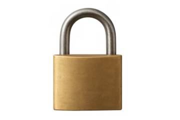 Brass padlock showing security, privacy, and protection. Object isolated on a transparent background for easy use