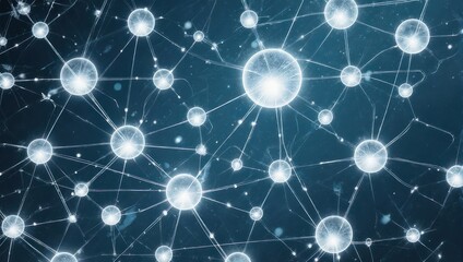 Abstract network of glowing interconnected spheres representing technology and science.