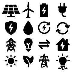 Green Energy Icons: A collection of meticulously crafted, clean, and modern graphic icons that represent various facets of renewable energy.
