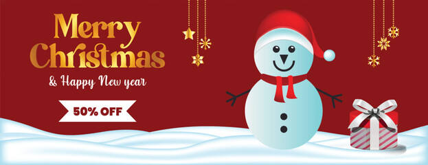 Modern Christmas and New Year Celebration Party Banner with Holiday Sale Promotion, Special Discount Offers, Social Media Cover, Web Banner, Header Template, and Christmas Illustration Background