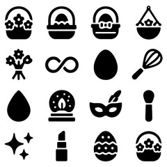 Easter Icon Collection: A collection of various icons depicting themes of celebration, beauty, and festive traditions, with a modern, minimalist touch.