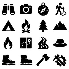 Hiking Essentials Collection: A set of essential hiking icons, representing the spirit of adventure and exploration, ideal for outdoor enthusiasts.