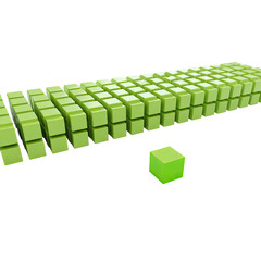 Line of cut lime cubes, one isolated, black background