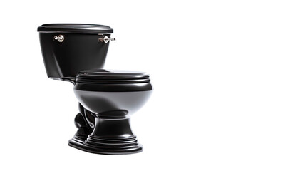 Black toilet on black, classic design, porcelain fixture, angled view
