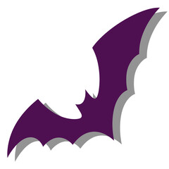 Purple bat icon with gray shadow, animal symbol, decorative design