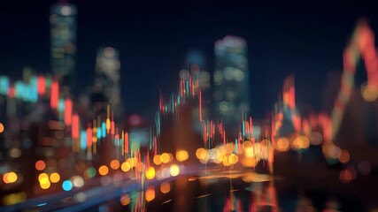 Crypto trading visual with vibrant blurred city lights emphasizing market activity during the night in an urban setting - Powered by Adobe