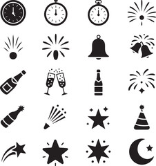 Fototapeta premium Midnight Silhouette Vector Bundle | New Year Countdown Icons | Clock, Bell Vector
