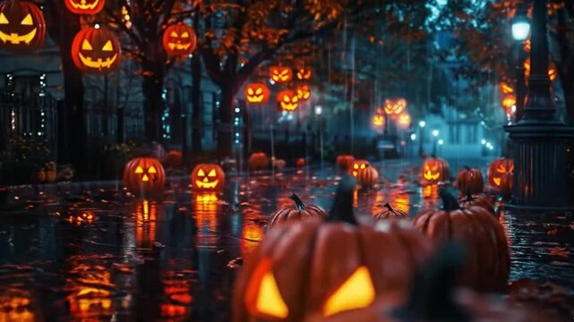 rainy city street on Halloween Videos