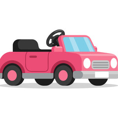 Fototapeta premium Cartoon Pink Children's Ride-On Toy Car with Steering Wheel and Black Seat Side View Vector Illustration