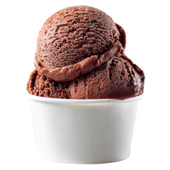 Double scoop chocolate ice cream in white paper cup, studio shot