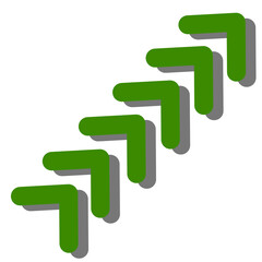 Six green right angle forming a directional arrow, navigation symbol, geometric design