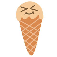 Smiley-faced ice cream illustration, playful food icon, funny design