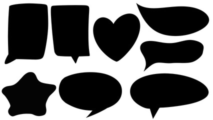 Speech bubbles in various shapes including square, ellipse, star, and heart, comic elements, dialogue design