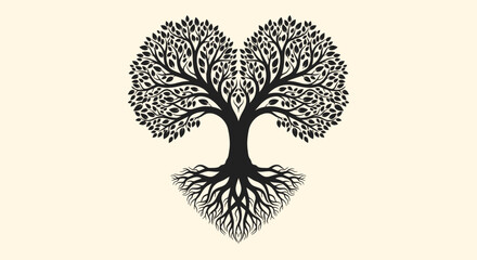Naklejka premium Vector illustration of a stylized heart-shaped tree with deep roots, symbolizing love, life,