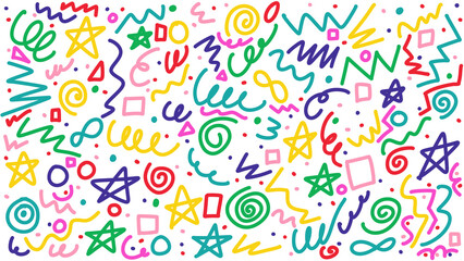 Vibrant funky pattern background and frame, colorful doodle art, party celebration design, cute trendy kids style