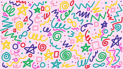 Vibrant funky pattern background and frame, colorful doodle art, party celebration design, cute trendy kids style