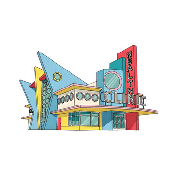 Retro 1960s Googie Architecture Health Clinic