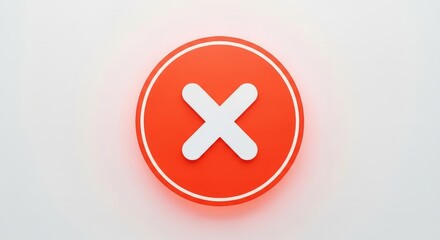 Fototapeta premium A red circle with a white border and a white x in the center on a white background, close up view