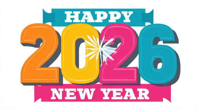 Happy New Year 2026 Celebration with Colorful Numbers, Fireworks and Festive Text, Greeting, Animation, and Celebration Design
