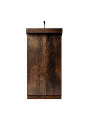 Wooden-framed, vertical parchment hanging on a black background