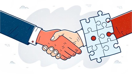 Business partnership handshake symbolizes unity and collaboration in problem solving for successful outcomes
