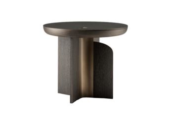 Round accent table with dark wood and metallic support