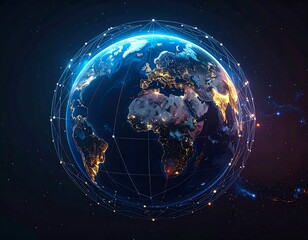 Digital globe with illuminated continents, representing worldwide network