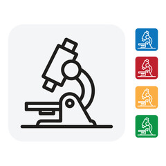 Modern minimalist microscope icon set for science, education, and research, perfect for illustrating innovation and discovery in vibrant colors