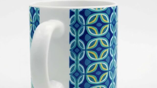 Colorful Pattern Mug Close-Up on Bright Background