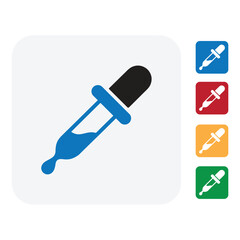 Modern medical icons of a dropper in blue, red, yellow, and green representing health, science, and wellness for laboratory or pharmaceutical concepts