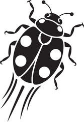 Stylized black ladybug in flight with dynamic motion trails