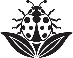Stylized black ladybug silhouette on abstract green leaves banner