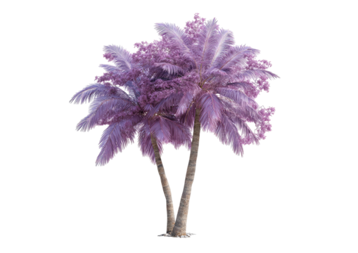 Two-trunked pink palm tree against a black background