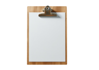 Clipboard Plain white paper clipped to light wood clipboard