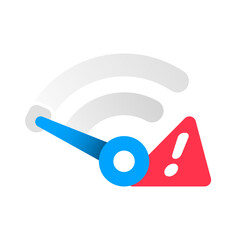 illustration of WiFi symbol with speedometer pointing to low level. slow internet connection, weak signal, poor network performance. concepts of low bandwidth, buffering, issues, slow speed warning