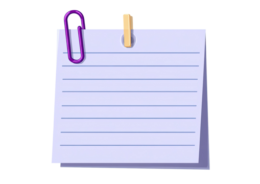 Lined paper held by clip & pin on black background