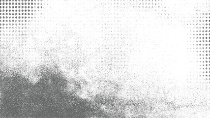 Abstract monochrome pattern with gray dots and textured shapes on white background.