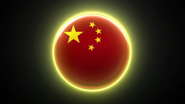 China flag round glossy button on black background