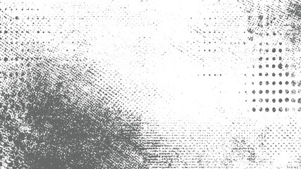 distressed gray and white background with scattered specks and halftone dot patterns.