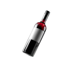 Angled red wine bottle with blank white label on dark background