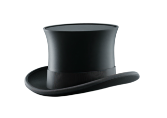 Black top hat with dark ribbon, formal, on black backdrop