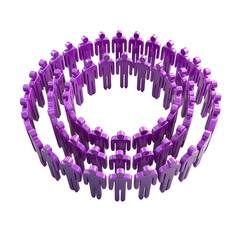 Abstract circular arrangement of numerous small purple human figures forming a connected ring isolated on transparent background
