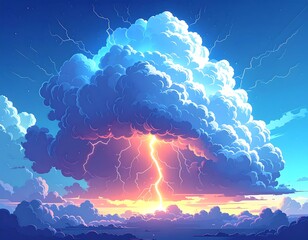 Animated depiction of a dramatic cloudscape with lightning