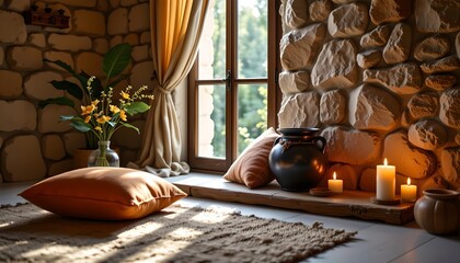 Cozy Rustic Interior with Candles and Natural Light